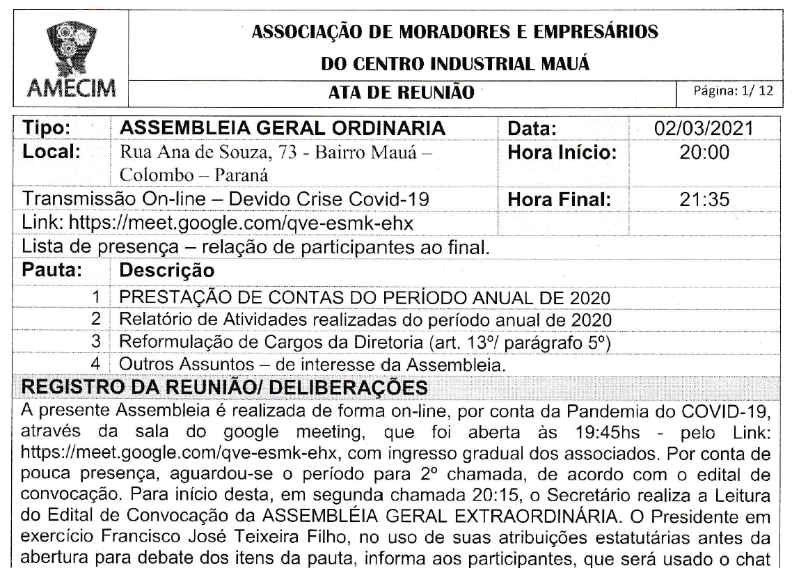 ASSEMBLEIA GERAL ORDINARIA