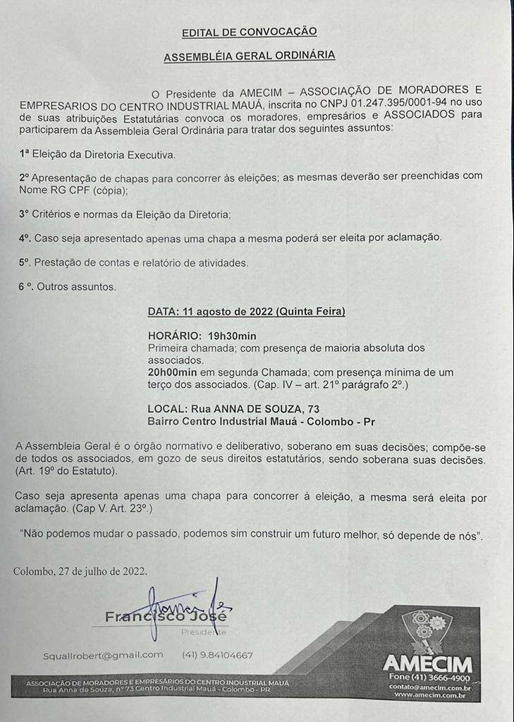 Edital de Convocação Assembleia Geral Ordinária